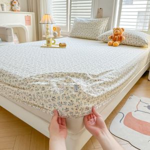 Dansunreve Washed Cotton Bedsheet Floral/Cartoon Fitted Bed Sheet Single Queen King Super King Mattress Cover