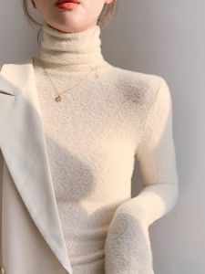 Thickened High Collar Faux Fur Lined Integrated Velvet Super Thick Warm Womens Sweater Autumn Winter Stackable Neck Base Shirt