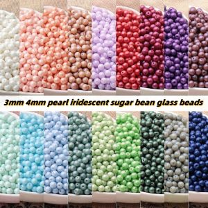 3mm 4mm uniform pearl iridescent candy bean glass round beads handmade DIY bead beads seed bead jewelry accessories