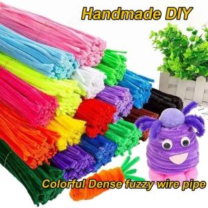 100pcs Colorful Fuzzy Wire Bouquet Pipe Craft Flower Chenille Stem DIY Childrens Handmade Toy