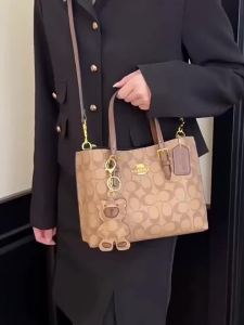 TLXT | Women Classic C Monogram Mini Tote Handbag Cute Bear Charm Adjustable Crossbody Commute Shoulder Purse