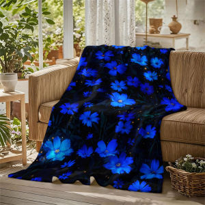 BILIBILI | Glowing Blue Cosmos Flowers Flannel Blanket Perfect for Sofa Office Bed Travel Sleep Read Relax Camping Four Season Use