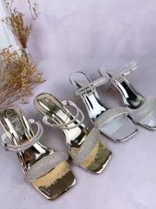 Giày sandal nữ cao gót trong 7p quai bản full đá dây xoàn 2 kiểu mang SD62 - kèm video ảnh thật