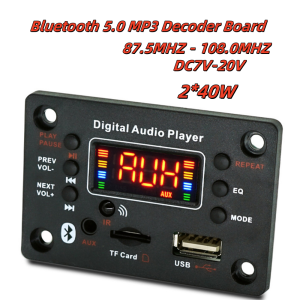 Bluetooth 5.0 MP3 Decoder Board 2*40W Amplifier Audio Player 12V DIY MP3 Player Car FM Radio Module TF USB Mic Record Call