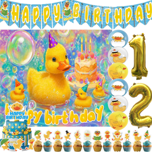 Cute Yellow Duck Theme Kid Birthday Party Supplies Decoration Balloon Cake Topper Banner Background Baby Shower Photography Prop