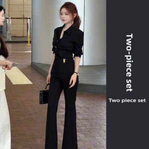YUEZHONGWEI | Design Women Black Turn-down Collar Long Sleeve Shirt