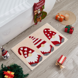 VIKAMA Non Slip Christmas Gnome Rug Three Tomte Holding Hearts Mat Gray Cozy Floor Rug Entryway Bedroom Christmas Holiday Decor