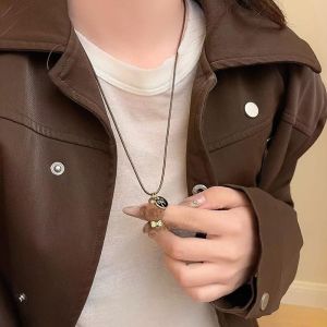 Cute Brown Flocked Bear Pendant Sweatshirt Chain Womens Long Necklace Cartoon Sweater Chain Accessory Autumn New Style