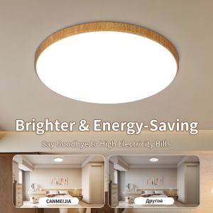 CANMEIJIA Wood Color Light LED Ceiling Light Modern 18W 30W 40W 3Colors Dimming Lampu LED Room Light Bedroom Wood Colored Shell Light Ceiling Lamp Can be used for living room kitchen bathroom balcony