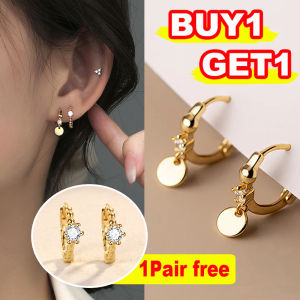 ต่างหูมีตัวล็อกดูแลหูเจาะห่วงหูผู้ชายผู้หญิงเพทายขนาดเล็กจี้แผ่นกลมมีสไตล์ซื้อ1รับ1