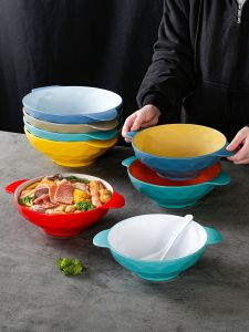 Creative Double Ear Miam Dinnerware Ceramic Simulation Spicy Hot Pot Soup Bowl Chinese Style Restaurant Commercial Use Large Bowl