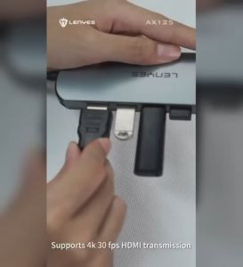 AX125 - HUB USB LENYES AX-125 Adapter Converter Type C To USB 2.0 3.0 HDMI 4K LAN RJ45 SD TF Card With PD3.0