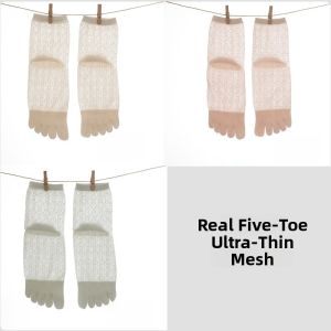MiiOW | Pure Cotton Five-Finger Womens Socks Breathable Thin Summer Short Boat Socks Separate Toe Mesh Antibacterial Floral Pattern