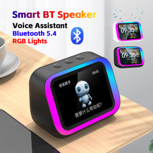 Smart Speaker Voice Assistant Portable BT Speaker with RGB Lights Home Speaker Alarm Clock Weather Display for Home