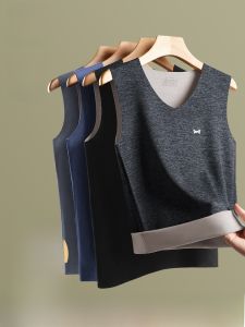 MiiOW | Warm Fleece Lined Wool Silk Mens Vest Seamless Inner Wear Cotton Wool Sweater Top For Winter Polyester Viscose Spandex Silk Wool Blend