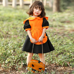 Halloween Childrens Witch Costume Skirt Girls Cute Pumpkin Performance Clothes Nursery Kids Baby Cosplay Fairy Tale Theme
