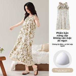 MiiOW | Váy ngủ không tay mùa hè MiiOW Pure Color dành cho nữ có đệm ngực Váy vest mỏng giản dị Quần áo mặc nhà bằng polyester