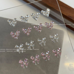 Kaniu 10pcs Luxury 3D Heart Butterfly Zircon Nail Charms Shiny Pink Clear Crystal Rhinestones Nail Art Decoration Manicure