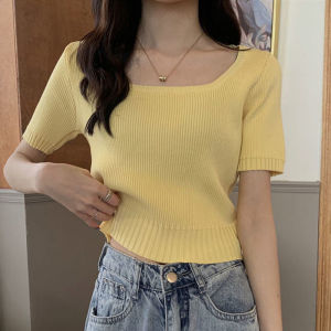 Short Sleeve Summer Square Neck Knit Top Female