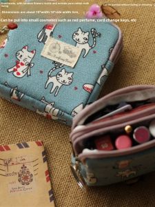 Small Wallet Womens Korean Version Zipper Coin Purse Canvas Art Cute Mini Coin Bag Earphone Buggy Bag