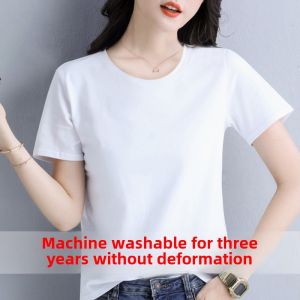 White Pure Cotton Loose Short Sleeve Womens T-shirt Summer New Style Half Sleeve Black Versatile Fashionable Top Trendy Clothes