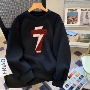 Retro American Style Mens round Neck Sweatshirt Heavyweight Pure Cotton Fleece Lined Loose Fit High Street Versatile Autumn Winter Streetwear