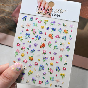 1/2Pcs 5D Embossed Oil Painting Nail Stickers Colorful Floral Nail Decal Spring Wildflower Sticker for DIY Manicure Design Decor