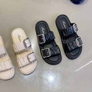 [happy] Korean fashion ladies slippers with small buckles for women