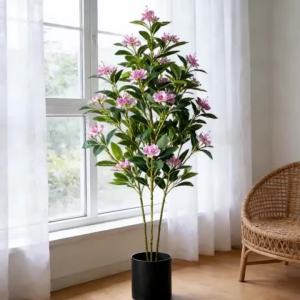 Kmitang | 80/120cm Artificial Ficus Tree Large Fake Banyan Plants Tropical Plastic Fiddle Fig Tree Branch Faux Palm Plant For Home Decor