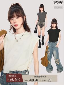 Áo Vest Không Tay Ngắn Phong Cách Mỹ Dành Cho Nữ Mùa Hè Thiết Kế Độc Đáo Eo Ngắn Áo Thun Nữ Tính Thường Ngày Bằng Vải Polyester