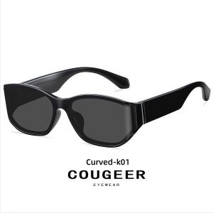 Kính Mát Mặt Cong Thời Trang Cho Nữ Viền Lớn Viền Trắng Chống Tia UV Hình Dạng Khuôn Mặt Hộp Đựng Kính Khăn Lau Kính