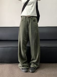 กางเกงขายาวทรงตรงหลวมๆ สไตล์ย้อนยุคสไตล์อเมริกันสำหรับฤดูใบไม้ผลิและฤดูใบไม้ร่วงสำหรับผู้ชายและผู้หญิง กางเกงขายาวทรงหลวมๆ สำหรับใส่ลำลอง