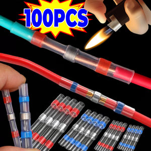 สายไฟฟ้าหดความร้อน AWG22-18ปลายสายไฟขั้วต่อปลายปลอกหุ้มบัดกรีกันน้ำได้ขั้วต่อปลั๊กทองแดง100ชิ้น