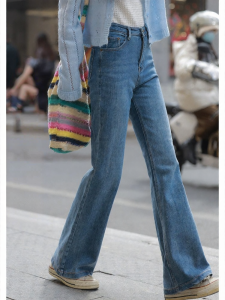 Mixd | Quần Jeans Đùi Rộng Thắt Dây Cao Màu Xanh Nhạt