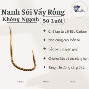 50 Lưỡi câu cá Nanh Sói vẩy rồng không ngạch-COMBO 50 lưỡi câu-Thép carbon LC(Cá dưới 5kg dùng lưỡi số1-3)