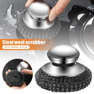 2PCS Stainless Steel Pot Brush Wear-Resistant Steel Wire Dish Cleaning Ball Heavy Metal Washing Quick Rust Removal Household Kitchen Cleaning Tool