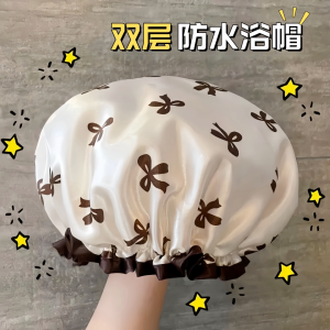 Womens Double Layer Bath Cap Waterproof Hair Drying Cap Kitchen Oil Proof Shower Cap Female Childrens Special Use Bath Cap