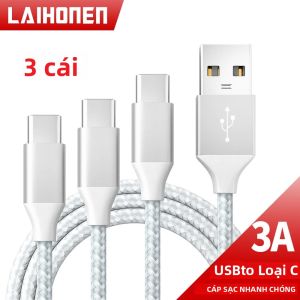 3 Cáp USB Type C Sạc Nhanh Dây Đồng Bộ Dữ Liệu Cho iPhone 15 Samsung S20 S21 Huawei Xiaomi - Đầu Ra Bện Nylon 18W