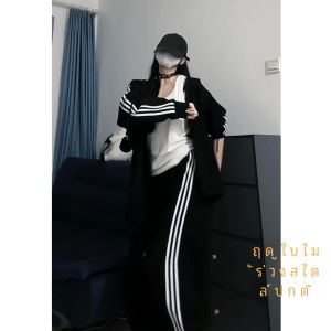 American High Street ผู้หญิง ชุดกีฬา ฤดูใบไม้ผลิ ฤดูใบไม้ร่วง ผ้าขนแกะ เรียงราย หนาขึ้น เสื้อฮู้ด กางเกงวอร์ม ลำลอง ชุดสองชิ้น BF อินเทรนด์