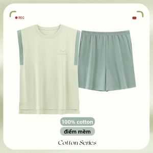 Bộ đồ ngủ MiiOW làm bằng vải cotton ngắn mỏng thoải mái thoáng khí