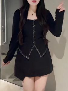 Elegant Shiny Sequin Slimming Long Sleeve Womens T-shirt Spring New Style Unique Fashionable Top plus Size Commute Creative