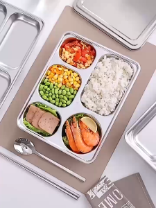 304 Stainless Steel Partitioned Dinner Plate Lunch And Dinner Tray Divided Plates Dinnerware Plates