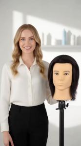 100% Human Hair Mannequin Head Mens 8" Hairdresser Practice Beauty Styling Training Mannequin Head With Clamp Stand (Natural Bl