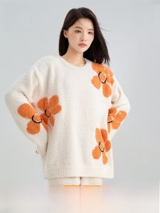 MiiOW | Thickened Long Sleeve Half Fluffy Sleepwear Set For Women Autumn Winter Home Clothes Warm Enough To Wear Outside Sweet Cute Style