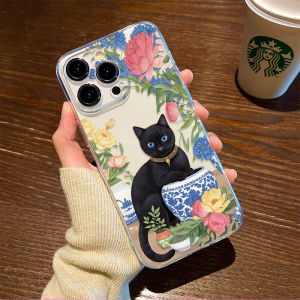 Creative Blue And White Porcelain Cat Phone Case for Apple 17/16 iPhone 15 Female New Style 14Plus Transparent 13ProMax Autumn Winter