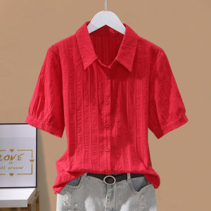 Summer New Simple Short Sleeve Blouse Cotton Shirt