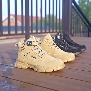 【In Stock】 Mens safety work shoes - Lightweight and breathable with steel tips high heel slip-on design waterproof durable soft sole suitable for all seasons.