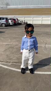 พร้อมส่งจากไทย เสื้อเชิ๊ตเด็กแบบเป็นทางการ สไตล์เกาหลี สีดำ สีขาว สีชมพู ลายทาง ลายริ้ว