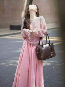 PEIZIXUAN | French Style Pink Autumn Dress