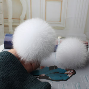 ลูกขนสุนัขจิ้งจอกแท้9ซม. DIY หมวกรองเท้าใส่เสื้อผ้าแมทช์ลุคง่ายลูกขนฟูๆทรงกลมน่ารักหรูหราเบาๆที่ห้อยกระเป๋าพวงกุญแจ